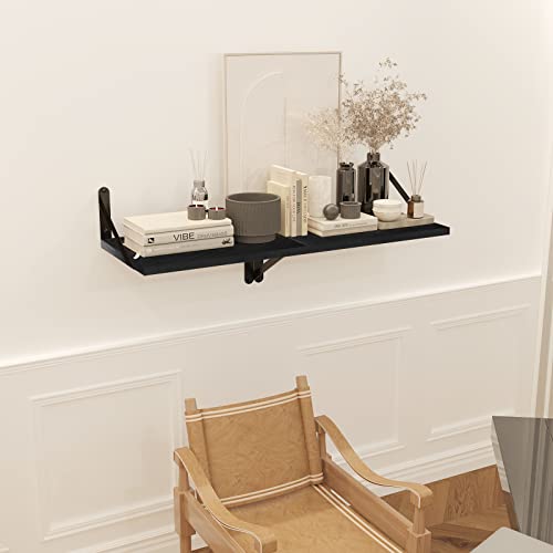 Saumonieres Floating Shelves Wall Shelf For Decor Bedroom Bathroom Living Room Wood Mounted Wide Deep Storage, Black Painted Wall Shelves Set Of 2 #TOP1