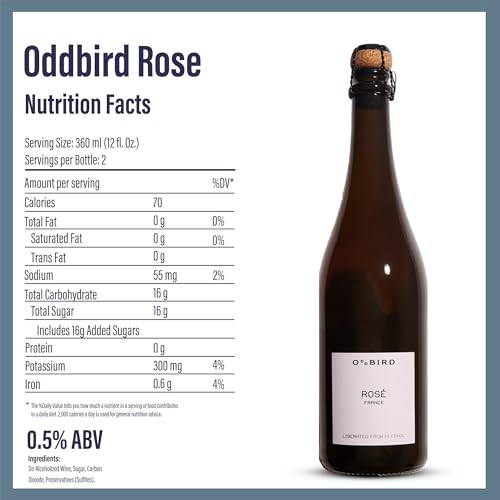 Oddbird Rosé alkoholfrei prickelnd, schäumender Genuss aus entalkoholisiertem Pinot Noir und Chardonnay Wein Rose, 750ml