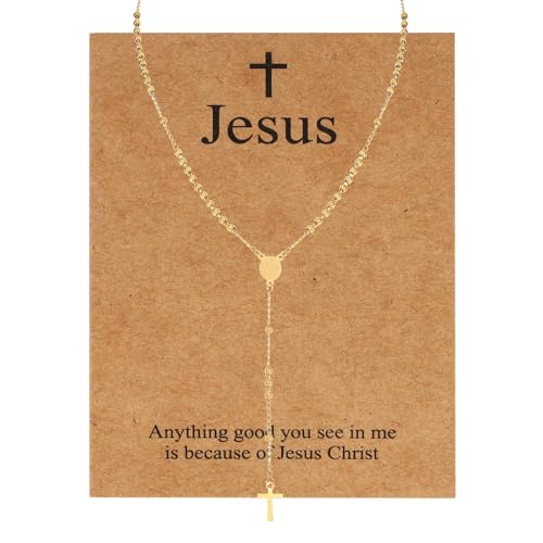 MILAKOO Chapelet avec perles catholiques pour femmes et hommes - Pendentif en forme de croix en Y - Avec crucifix en acier inoxydable et carte de Jésus, 66...