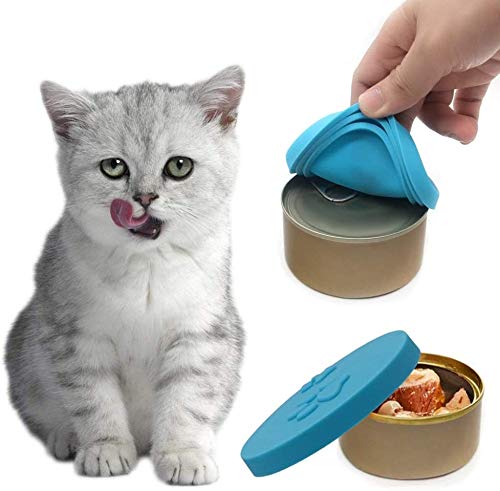 SLSON 4 Pack Pet Food Can Cover Lids Universal Silicone Cat Dog Food Tin Lids 1 Fit 3 Standard Size Can Tops, Blue, Green, Pink and Grey - Image 4