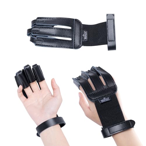 Prespollw 3-Finger Archery Glove – Leather Finger Protector for Bow Hunting & Shooting – Adjustable Strap, Breathable & 