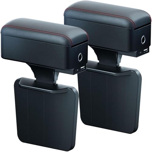 隙間アームレスト に適合する トヨタランドクルーザープラド 150系 120系/ハイエース 200系 車用アームレスト ドリンクホルダー&急速充電付き 高さ調節可能 車内収納ボックス 運転疲労軽減 3分簡単取り付け 大容量 小物入れ 隙間収納(ブラック+レ