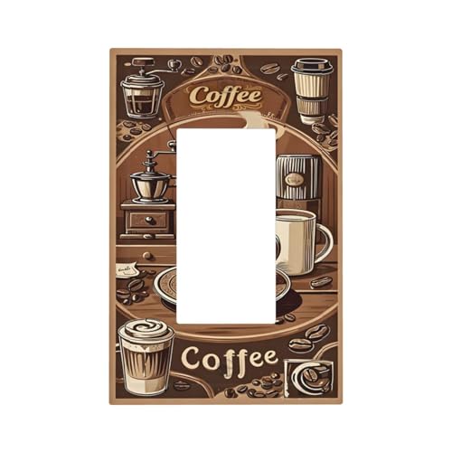 Jszwcy Decorative Outlet Covers Vintage Coffee Cup Elemengts 1 Gang Rocker Light Switch Cover Plate Single Wall Plates for Electrical Outlets Switch Plate Covers Faceplate for Bedroom Home Decor