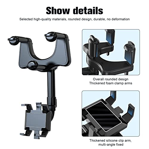 360°Rotatable And Retractable Car Phone Holder, Multifunctional Rearview Mirror Phone Holder, Upgraded Universal 360 Rotation Car Rear View Mirror Mount Stand For All Smartphones And Car, Black #TOP5