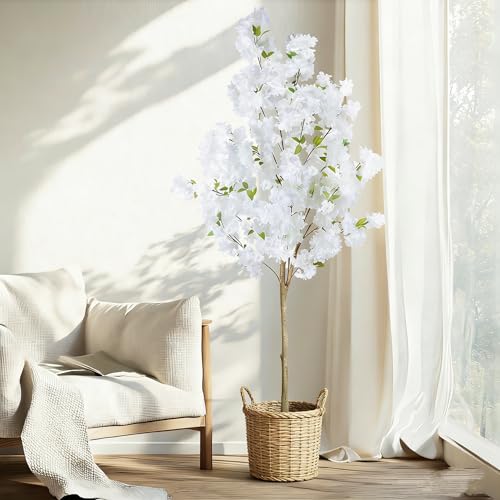 6FT Artificial Cherry Blossom Tree, Realistic Fake Cherry Blossom Tree in Pot...