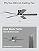 Phylluz 52'' Flush Mount Ceiling Fan with Lights, Space-Saving Low Profile for Low Ceilings, App/Remote Control, Safe Quiet DC Motor for Bedroom Living Room, Dimmable, Black