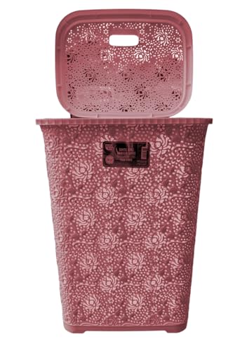 Best House 60 Liters Plastic Laundry Basket Clothes Washing Bin Hamper Storage Organiser (PINK)