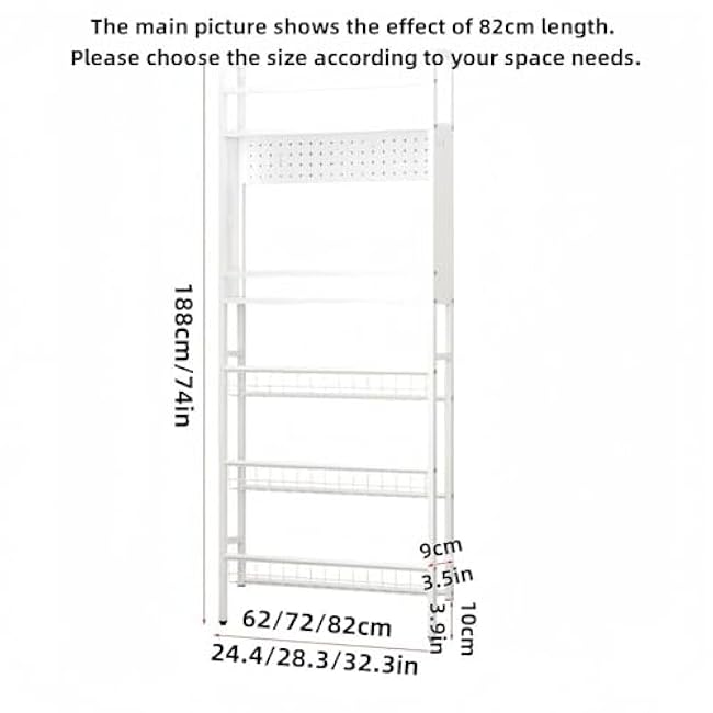 White Metal Storage Rack, Behind The Door Bookshelf, Behind The Closet Door Storage, Open Storage Rack for Living Room, Bathroom, Kitchen(24.4 * 3.5 * 74in)