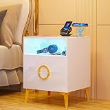 Gurexl High Gloss White Nightstand with Human Body Sensor and Wireless Charging Station for Bedroom