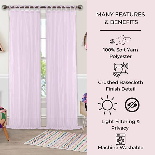 Elrene Home Fashions Greta Crushed Sheer Tie Tab Top Teen Kids Single Window Panel Curtain Drape, 50 In X 108 In (1, Soft Pink #TOP4