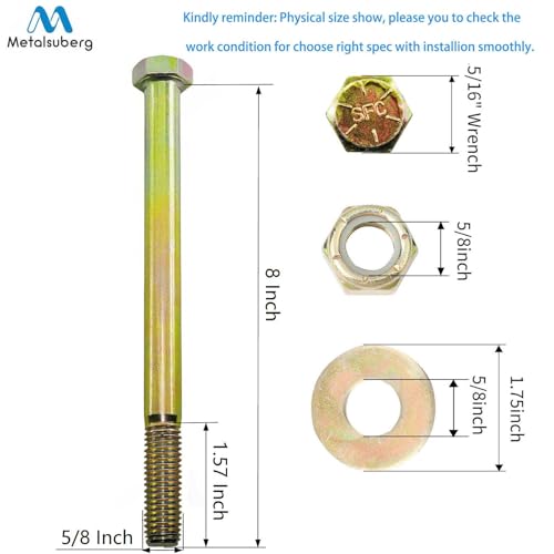 Image of 5 /8 inch x 8 inch Hex Head Bolt by Color Galvanization with Nylon Lock nut and Large Size Washer Assortment Kit,Alloy Steel,Grade 8.(2pcs Pack). by Metalsuberg