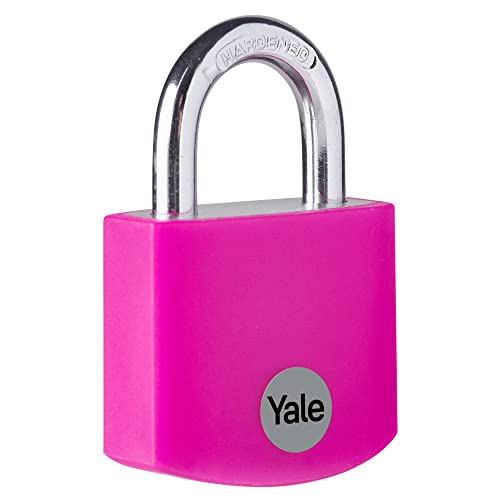 Yale YE3B/38/119/1/P, Standardsicherheit, 38 mm, Aluminium, Vorhängeschloss, Rosa, Doppelverriegelung, offener Bügel aus gehärtetem Stahl, Ø 6 mm, inkl. 3 Schlüssel, für Spind, Werkzeugkiste, Schrank