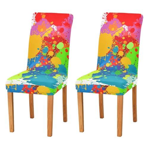 JUMBEAR Colored Lacquer Painting Chair Covers for Dining Room 4PCS,Stretch Chair Slipcovers Removable Washable Kitchen Chair Cover Decorative Seat Protector