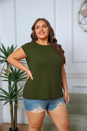 Women‘s Plus Size Summer Tops Crew Neck Casual Cap Sleeve Loose Fit Basic T Shirts for Curvy Women4