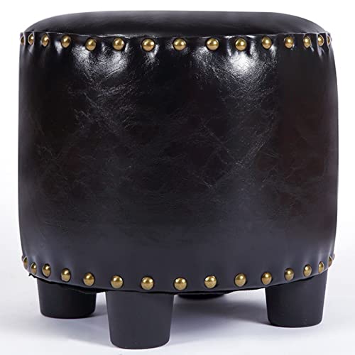 Ottoman en cuir PU noir au design rivet pour un salon raffiné - 5