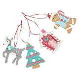 ULTECHNOVO 4stücke Weihnachtsbaumdeko Anhänger mit Weihnachtsbaum REH Lebkuchenmann Haus Christbaumschmuck für Fenster Tür Wand Partydekoration