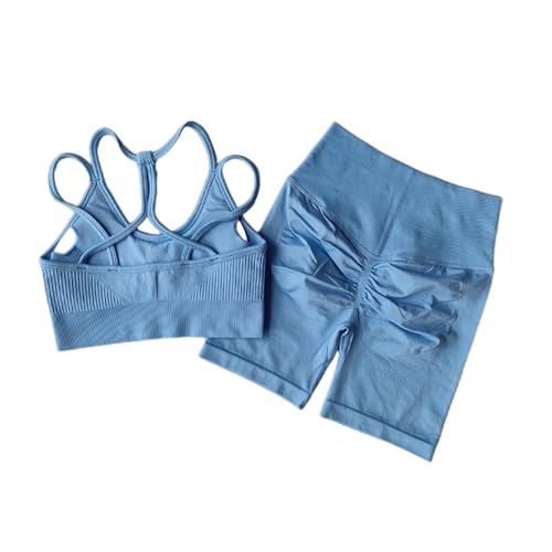 SISAY Completo Palestra Donna Estivo Push Up Tuta Sportiva Due Pezzi Pantaloncini e Reggiseno Schiena Nuda Senza Spalline Pilates Set Abbigliamento per Allenamento Yoga Fitness Jogging Danza Tracksuit