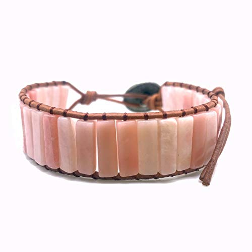 Ygline Handmade Natural Pink Opal Stone Leather Wrap Bracelet(Pink Opal) #TOP3