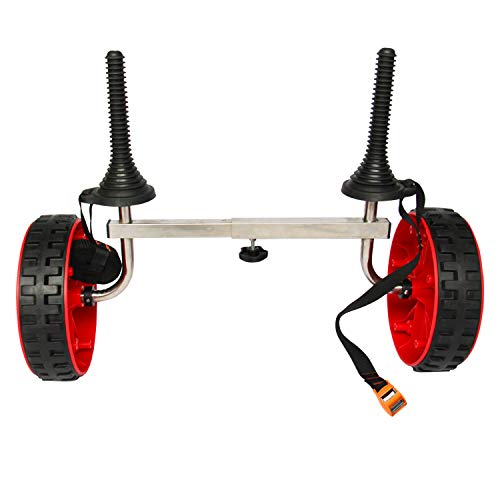 Onefeng Sports 175LBS Kayak Cart Boat Carrier with Adjustable Width Axle for Carring Kayaks Canoes Spring Button Design & Plastic Wheels-Don't Worry About Missing Clips or Tire Air Leaks - Thumbnail 4