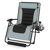 Suteck Oversized Zero Gravity Chair 29In XL Reclining Camping Chair w/Build-in Cushion, Outdoor Lounge Chairs Patio Recliner with Larger Cup Holder Footrest Padded Headrest, 330LBS, Grey&Black