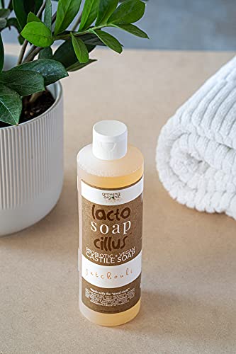Probiotic+Vegan Castile Soap Lactosoapcillus - Naturally Refreshing Multi-Purpose Liquid Soap - Scent Frankincense, Tea Tree & Lavender - Plant-Based Ingredients With Probiotics - No Artificial Fragrances (16Oz) (Patchouli) #TOP1