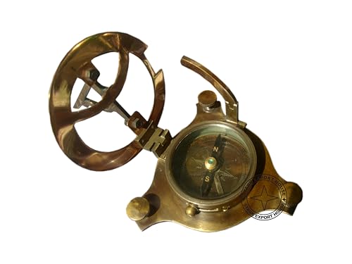 Brújula antigua redonda de bronce con reloj de sol de 2.5 pulgadas, ideal para regalo con caja de madera miniatura 3