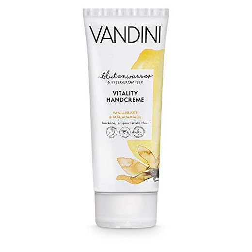 VANDINI Vitality handkräm kvinnor med vaniljblomma & macadamiaolja – intensiv kräm för torr och krävande hud – vegansk hudvård för kvinnor utan silikoner, parabener och mineralolja (1x 75 ml)