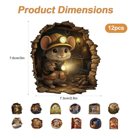 12 adhesivos de ratón decorativos en 3D para pared miniatura 2