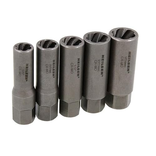 Image of Neilsen CT5520 5pc Bolt Extractor Set - 3/8" Dr | Hex Drive | Chrome Molybdenum | Sizes 10–16mm, / 3/8–5/8in | Gripping Edges for Removing Old Stripped Rusted or Painted Nuts and Bolts