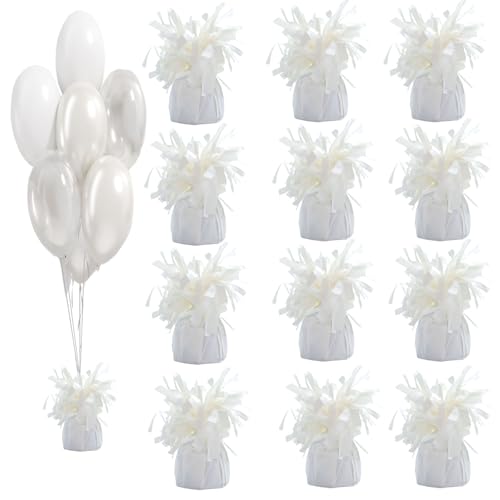 Moretreat Balloon weights, 12 pieces, aluminum foil, suitable for birthday parties, gatherings, weddings, dinners and other occasions, weight 0.36lb (White 12pcs) by Moretreat - Used condition - US$16.47