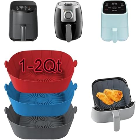SIUDANGKA Air Fryer Silicone Liners for 1-2 Qt Air Fryers, 3 Pack Square Non-Stick Reusable Small Air Fryer Liners Silicone Pot Basket Bowl Tray Air Fryer Accessories for COSORI, Ninja, CHEFMAN Cover