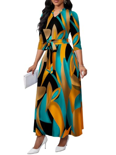Image of BubFee Maxi Dresses for Women Semi Formal Long Dress 3 /4 Sleeve Casual A-line Church Dresses with Pockets