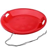 Round Snow Sled - Heavy-Duty Plastic Saucer Disc Sled with Handles & Pull Rope - 2ft Durable Cold-Resistant Outdoor Winter Downhill Sled for All Ages - Red