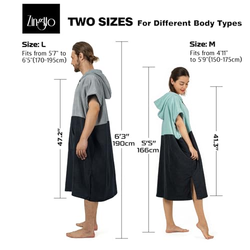 Zingtto Surf-Poncho, Extra Großer, Dicker Handtuch-Poncho für Männer und Frauen mit Kapuzentasche zum Schwimmen am Strand, 47''x37'', Schwarzgrün