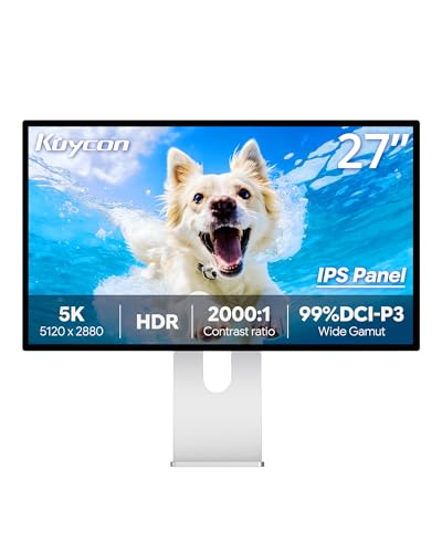 Kuycon G27P 27’’ UHD 5K (5120x2880) Monitor, IPS Panel, 10-Bit Color, 99% sRGB 99% DCI-P3, HDR, 75Hz, 2000:1 Contrast, Eye Care, Anti-Glare (Minimalist - with Stand)