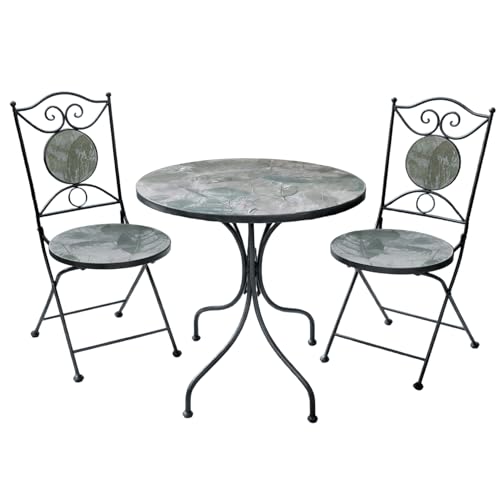 Table ronde et 2 chaises effet marbre gris ensemble de salle à manger compact