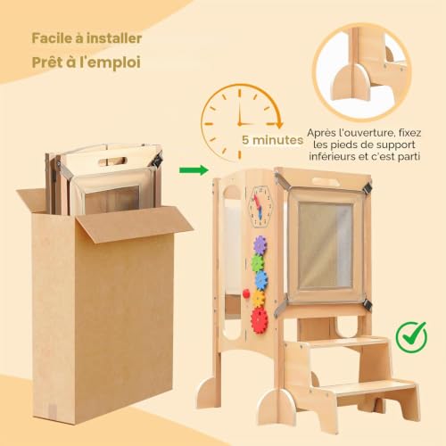 SOFTHOM Montessori Tour d'apprentissage Pliable, Tour d Observation à partir de 1 an, Pré-assemblé, Gagnez de l'espace, Hauteur Réglable, Planche à Dessin, 360 ° Filet de Sécurité, Anti-Basculement – vue 7
