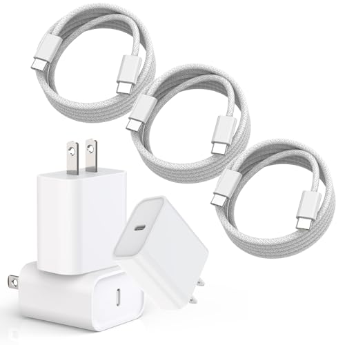 Image of iPhone 17 16 Fast Charger,40W 3Pack iPhone 17 Charger Fast Charging Block USB C Chargers with Braided USB C to C Cable for iPhone Air /17 /17 Pro /17 Pro Max /16 Pro Max /16 Plus /16e /15 /15 Pro Max,iPad Air