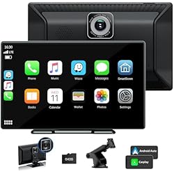 Parlantes Para Radio De Auto Inalámbrico Carplay y Android Auto, 9´´ Portátil Radio Coche con Dashcam Frontal 2.5K, Carplay Radio con Pantalla Tactil, Grabación en Bucle/Bluetooth 5.0/GPS/Siri/Google/Mirror Link/AUX/FM/SD-64GB