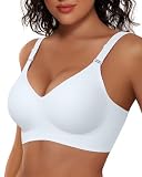 Vertvie Womens Wireless Jelly Bras No Underwire Push Up Seamless Bra Supportive Full Coverage Bralette Regular and Plus Size(White,XX-Large)