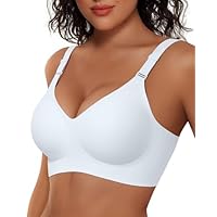 Vertvie Womens Wireless Bras No Underwire Push Up Bra Seamless Supportive Full Coverage Everyday Bras Regular and Plus Size(White,XX-Large)
