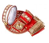 BRACOP Karwachauth Thali Set da 5 Pezzi Piatto Decorativo Indiano Articolo Religioso Pooja Set Pooja Thali di Forma Rotonda Piatto di Fidanzamento per Karwachauth Regali di Nozze per Donne immagine