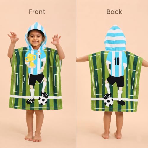 Image of Kids Poncho Towel 120x60 CM, Football Player, Forest Green