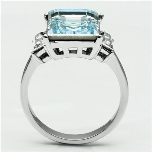 Marimor Jewelry Women's 10.6 Carat Radiant Cut Sea Blue Crystal Stainless Steel Engagement Ring3