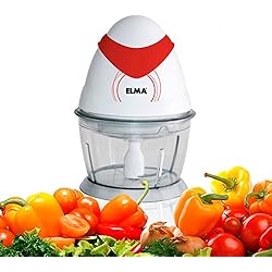 Picadora De Pan Rallado Elma PD380 Picadora Eléctrica, Trituradora de Alimentos, 380 W, 0.8L de Capacidad, 17,5 x 17,5 x 26 cm, 0,95 Kg | Incluye Cuchillas de Acero Inoxidable y Accesorio Emulsionador