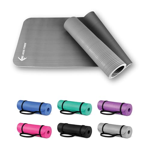 Lockie Fitness Yoga Mat, 8mm NBR Foam, 180x60cm, Carry Strap, Grey Gym Mat