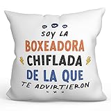 MUGFFINS Cojín 40x40 cm para BOXEADORA Mujer Relleno Incluído - En Español - Todos te advirtieron - Regalo Original y Divertido