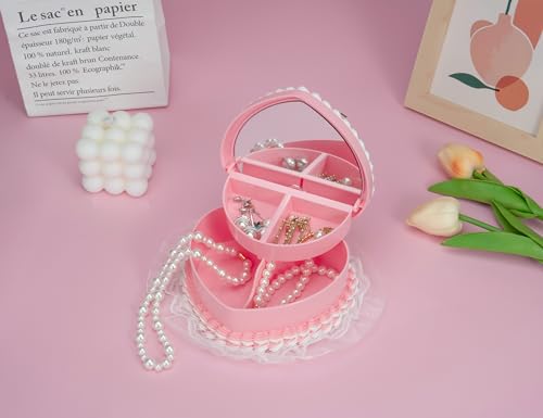 Stylor Coquette Room Decor Aesthetic, Heart Shaped Jewelry Box for Girls, Fake Cherry Pink Cake, Cute Kawaii Decorative Storage Accessories. by Stylor - Used condition - Image 4