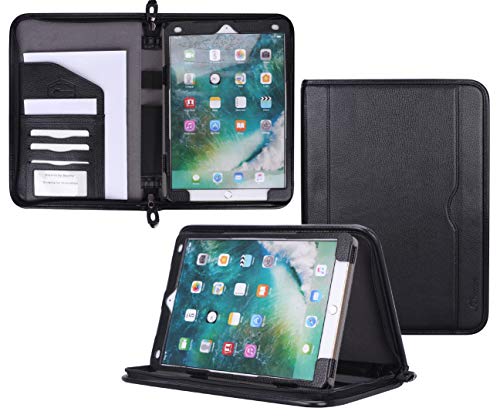 rooCASE iPad Pro 12.9 Case - Premium Leather Executive Portfolio Case - Detachable iPad Sleeve with Stand, Document and Card Holder, Apple Pencil Sleeve for iPad Pro 12.9-inch Tablet 2017/2015, Black
