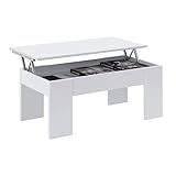 Elevable hasta 12 cm Visual Stocks Mesa de Centro Elevable 100x50cm, Modelo Laruk, Blanco, Cambria, Cambria y Blanco, Cemento y Blanco. (White)